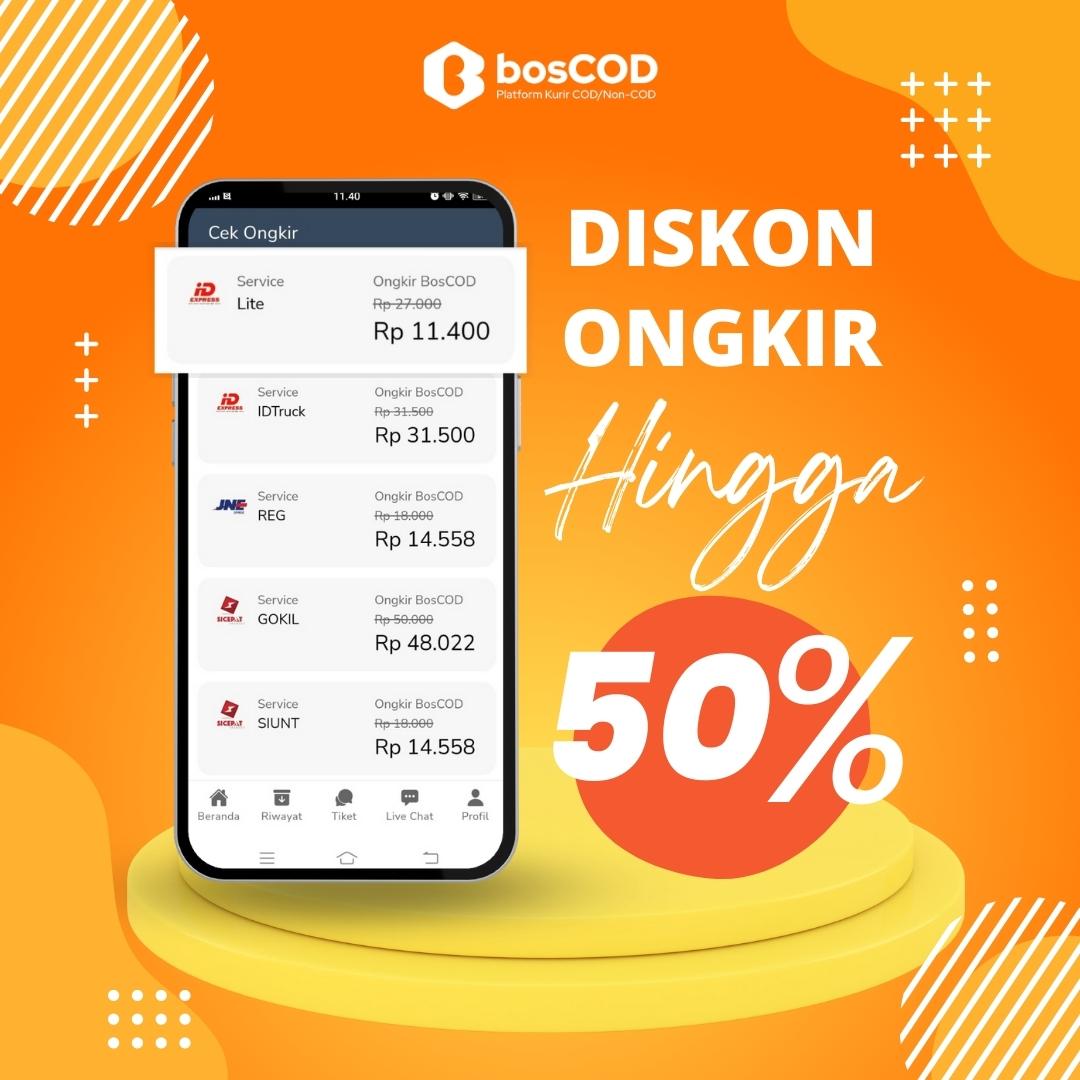 Diskon ongkir di BosCOD bisa sampai 50% lho