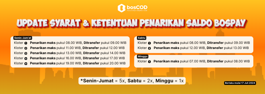 Pengumuman penting terkait update syarat dan ketentuan penarikan saldo bosPay!