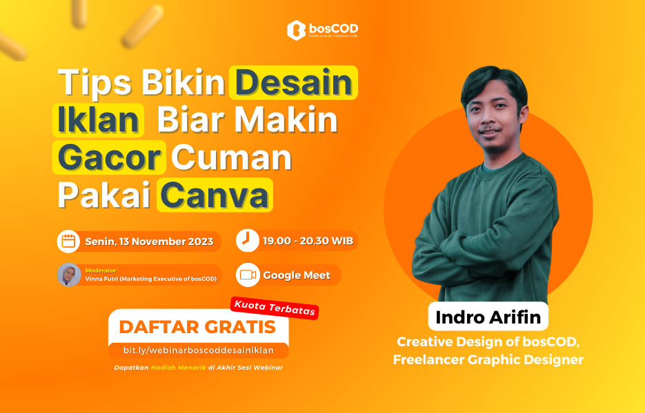 Webinar Gratis bosCOD: Tips Bikin Desain Iklan Makin Gacor Cuman Pakai Canva