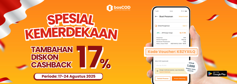 SEMARAK KEMERDEKAAN: Cashback 17%, untuk Shipper bosCOD!